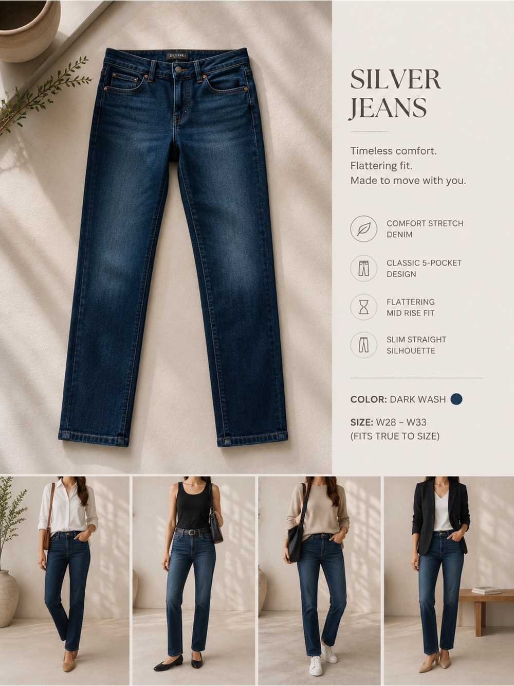 Silver Jeans Dark Wash Skinny Jeans - Slim Mid Rise